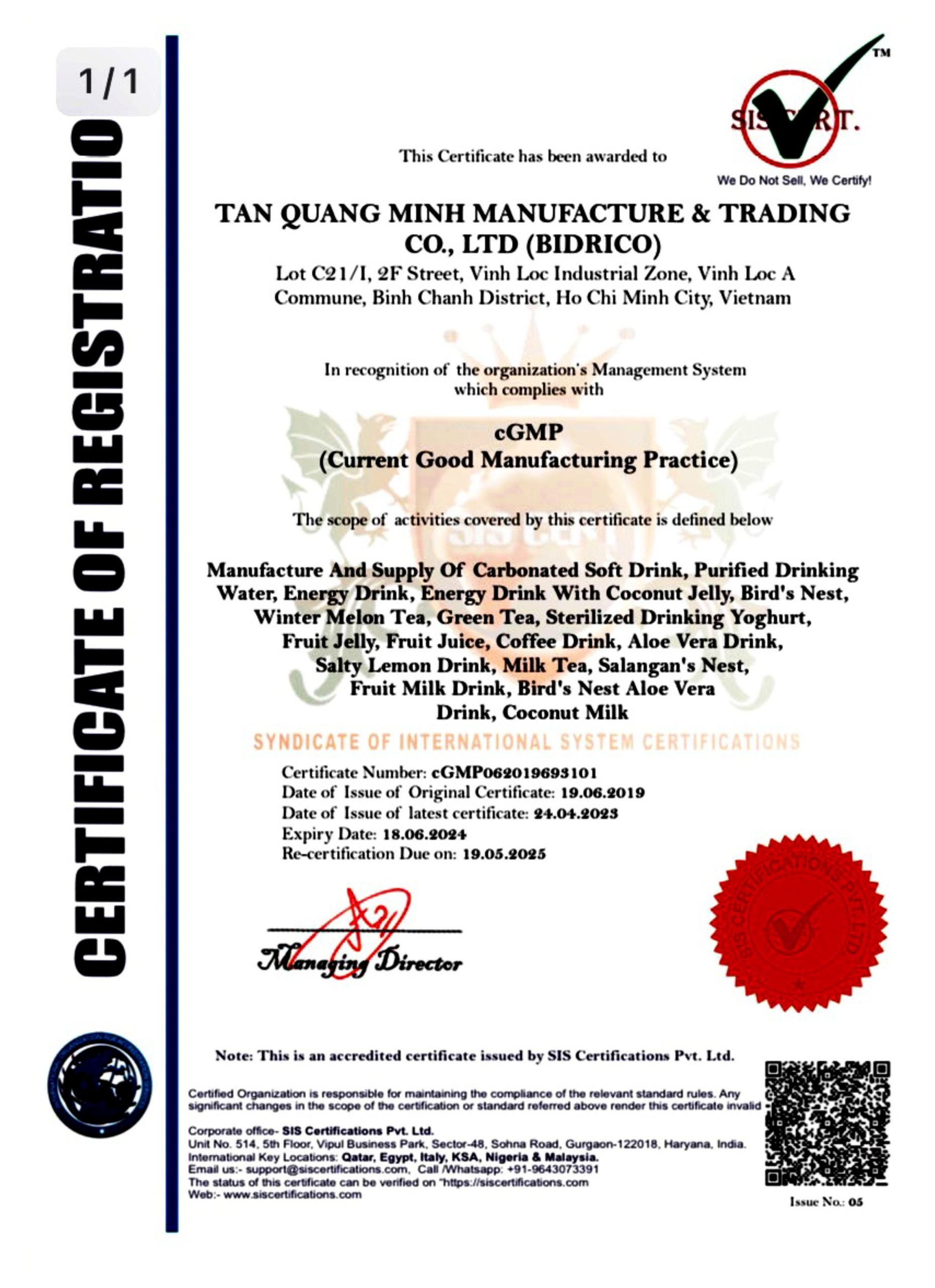 Chứng nhận cGMP về thực hành sản xuất tốt