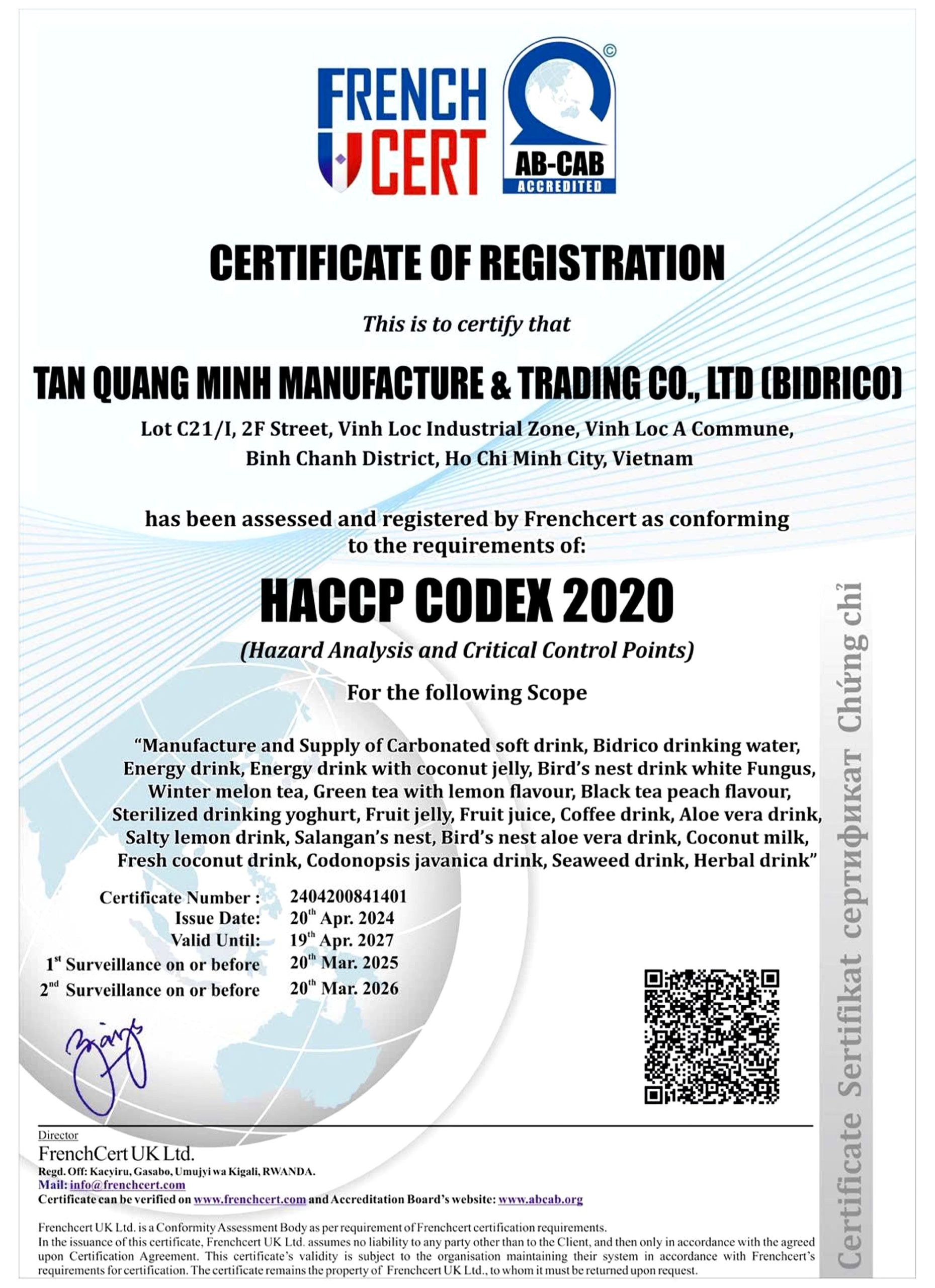 Chứng nhận HACCP CODEX 2020