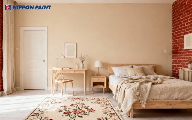 Gam màu be, nâu nhạt cho phòng ngủ ấm áp, hợp mệnh Đại Trạch Thổ