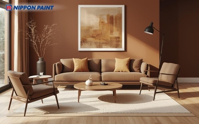 Gam màu đất nung cùng ánh đèn vàng tạo nên bức tranh kiến trúc gần gũi