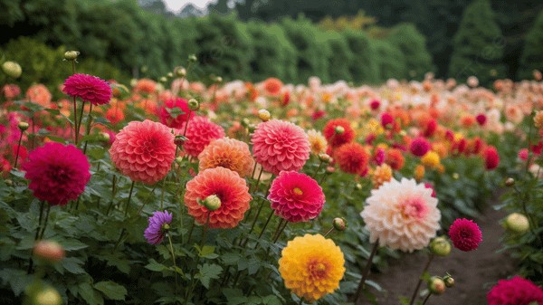 Vườn hoa thược dược đến mùa nở rộ.