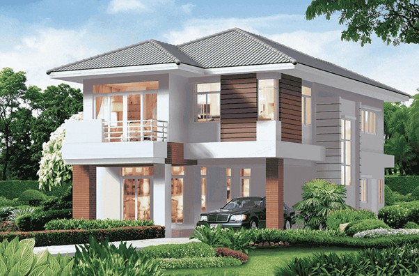 Nhiều ngôi nhà được xây dựng liền kề, hướng ra không gian rộng lớn, thể hiện sự phát triển đô thị
