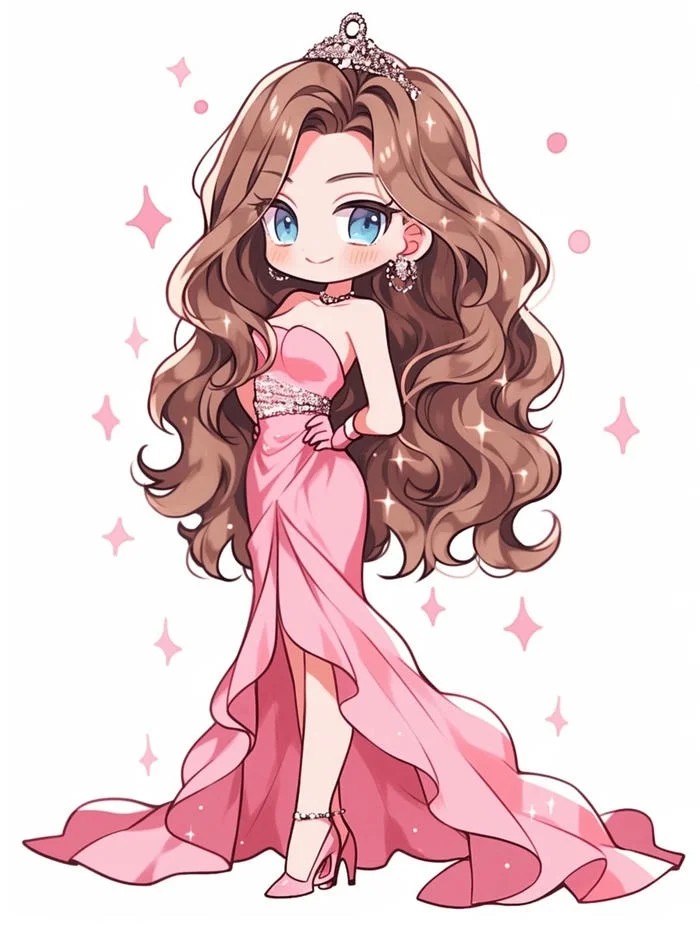 Hình ảnh công chúa chibi Disney với biểu cảm vui tươi