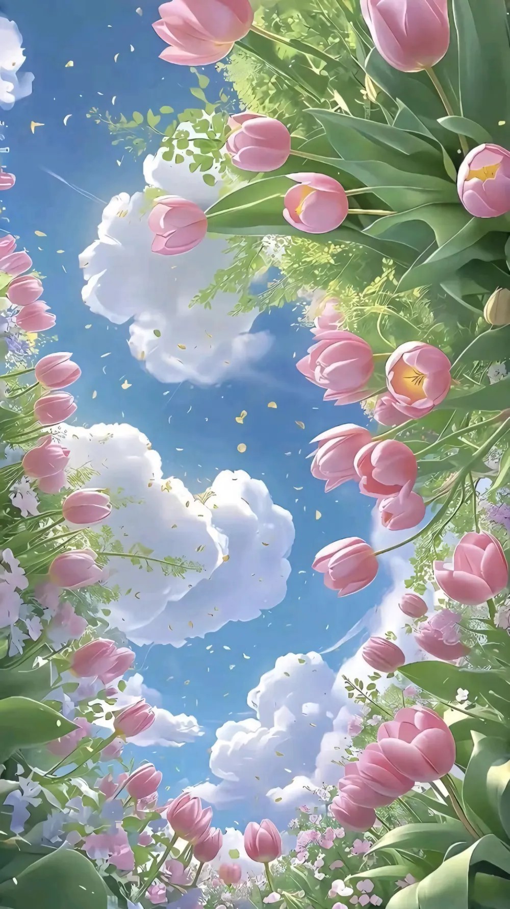 Vườn hoa tulip rực rỡ dưới ánh nắng