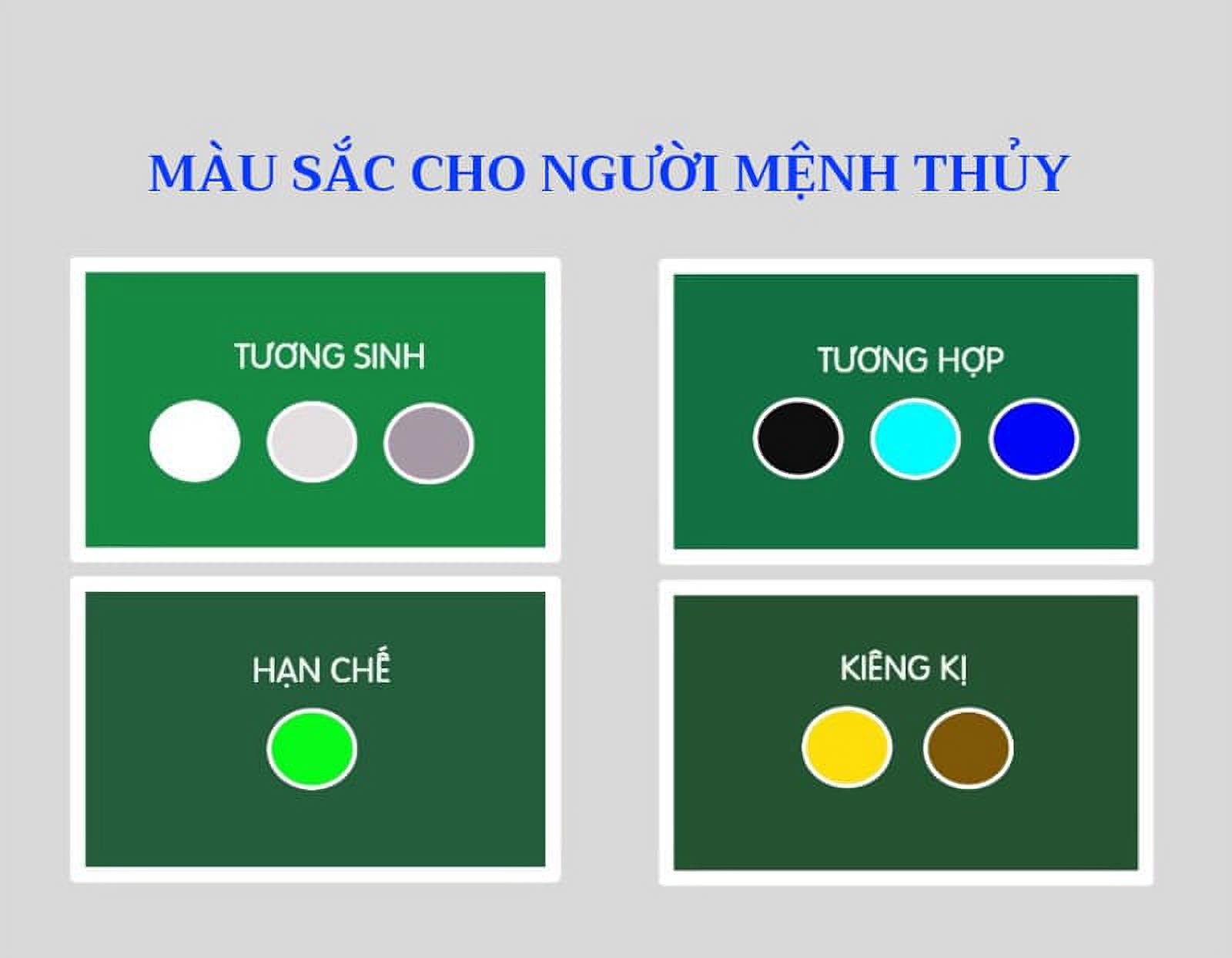 Sơ đồ màu sắc phong thủy cho người mệnh Thủy tuổi Quý Hợi 1983, phân biệt màu hợp và kỵ