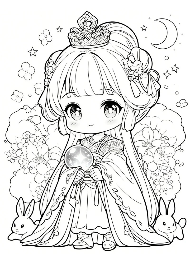 Công chúa anime với mái tóc dài bồng bềnh đang mỉm cười